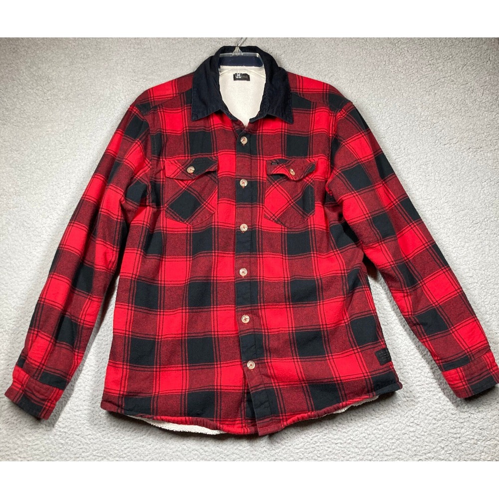 Buffalo David Bitton Shirt Jacket Men's Med Red Black Buffalo Check Sherpa Lined